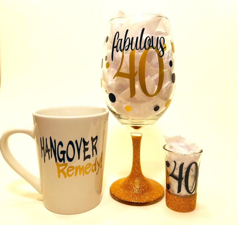 Fabulous 40th BIRTHDAY Wine Glass only. Glitter Stemmed ...