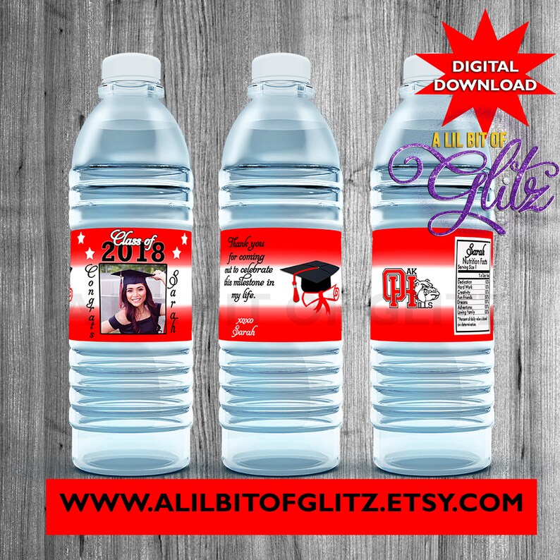 Not Instant. Graduation Water Bottle Labels ~ Custom Colors ~ Digital Download ~ I DESIGN YOU print