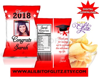 Graduation Chip Bag Treat Bag ~ Custom Colors ~ Digital Download ~ I DESIGN, YOU print. Not Instant.