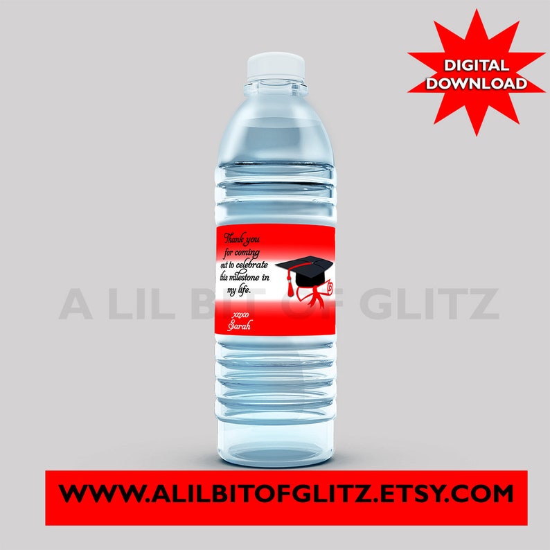 Not Instant. Graduation Water Bottle Labels ~ Custom Colors ~ Digital Download ~ I DESIGN YOU print