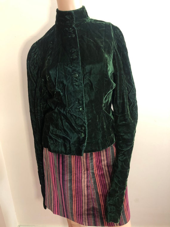 Amazing 1930's green velvet jacket blouse with dra