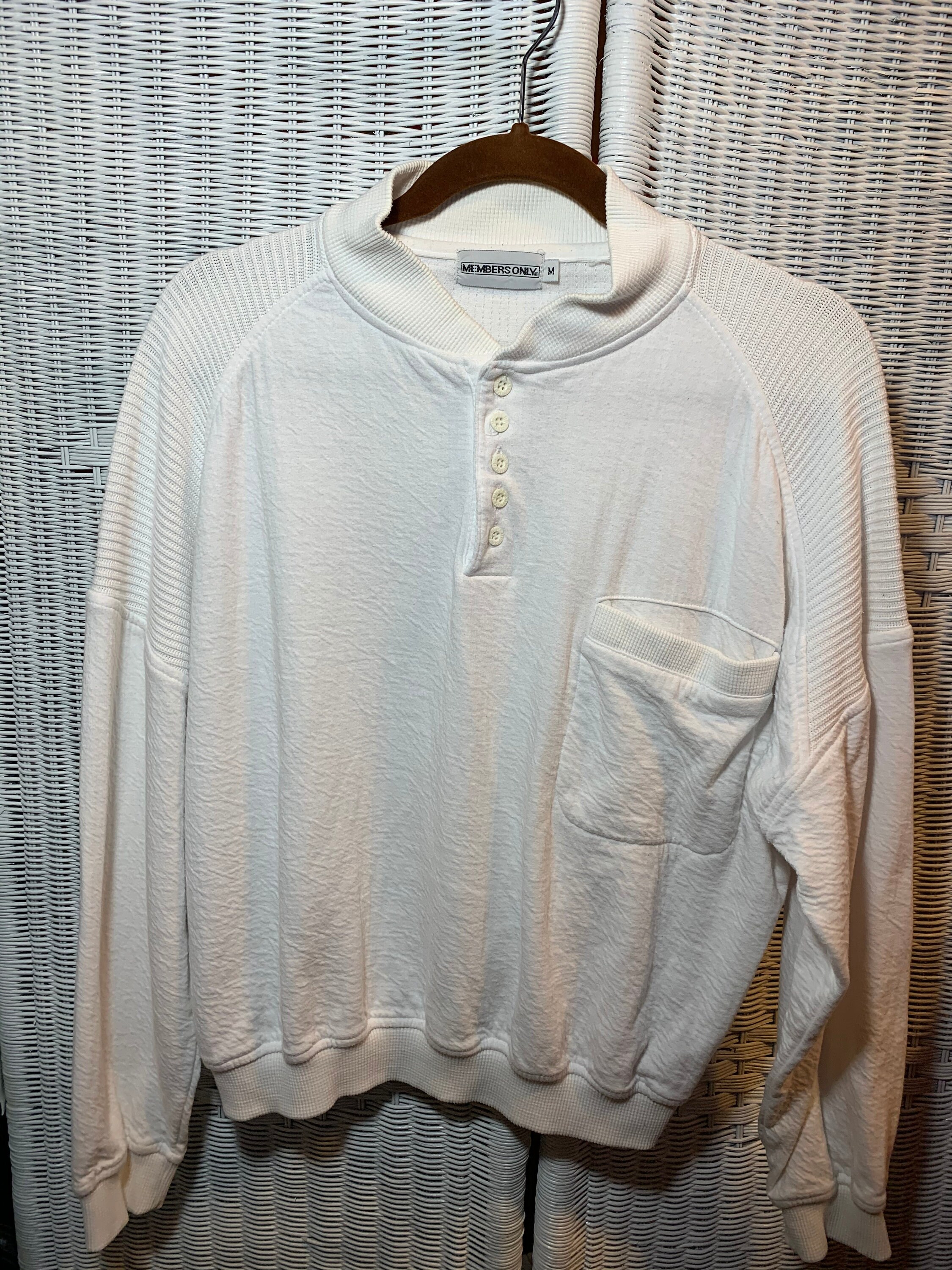 JeanGenieClassics Vintage Member's Only White Henley Sweatshirt Pullover