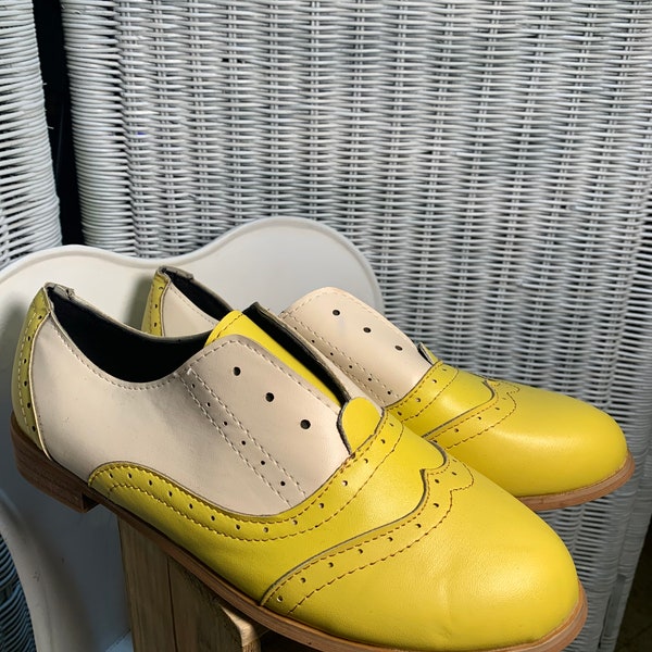 Vintage Yellow and White Wingtip Oxfords