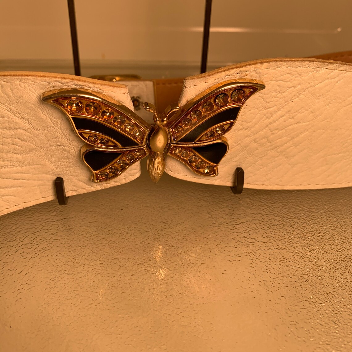 Retro black and gold butterfly belt with white leather Etsy