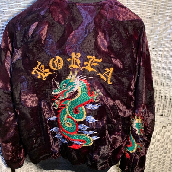 Vintage Korea Dragon Red Velvet Bomber Jacket