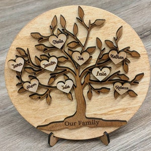 Handcrafted Laser Cut Family Tree Grandparent Gift, Stained Maple Tree of Family for Grandma on Grandparents Day - Customizable Design and
