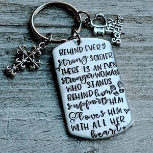 Military Mom Gift - Hand Stamped Dog Tag Necklace for Army Son Deployment - Cross and Military Charms - Unique Personalized Jewelry for Army