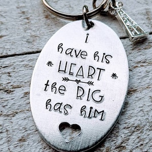 Oilfield Wife/Girlfriend/Husband/Boyfriend/Man Hand Stamped Necklace with Charm- Perfect Gift for Oilfield Couples in Construction/Military