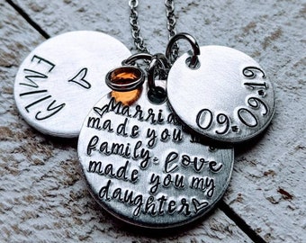 Daughter's Necklace. Gift for step-daughter. Step-parent. Step-mom. Blended family. Daughter in law gift. Adoption. Marriage date. Stamped.