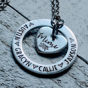 Personalized Hand Stamped Grandma Necklace with Up to 6 Names and Birthstones - Mother&#39;s Day Gift - Custom Family Jewelry - Stainless Steel