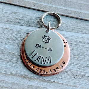 Hand Stamped Copper Pet ID Tag with Microchip & Phone Number, Lost Pet, Dog Tag, Custom Stacked Copper Discs, Personalized Pet Name Tag