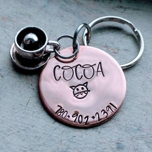 Rustic Copper Hand Stamped Pet ID Tag with Phone Number Charm - Lost Dog Name Tag for Pet Identification - Customizable Message - Unique