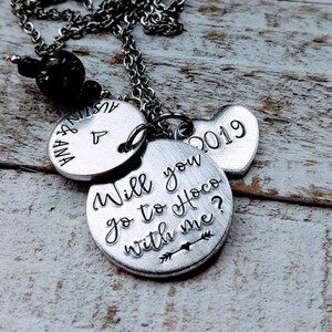 Adorable Hand Stamped Homecoming and Prom Necklace with Custom Text and School Color Bead Charm Perfect Gift Idea!