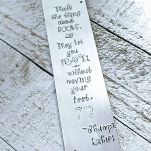 Personalized Hand Stamped Aluminum Bookmark for Book Lovers and Librarians - Unique Gift Idea - Customizable Quote - Charm of Imperfection