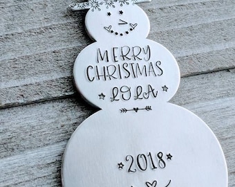 Grandparent gift. Ornament for grandchild. Hand Stamped Snowman Ornament. Holiday Ornament. Grandma and Grandpa. Christmas 2021