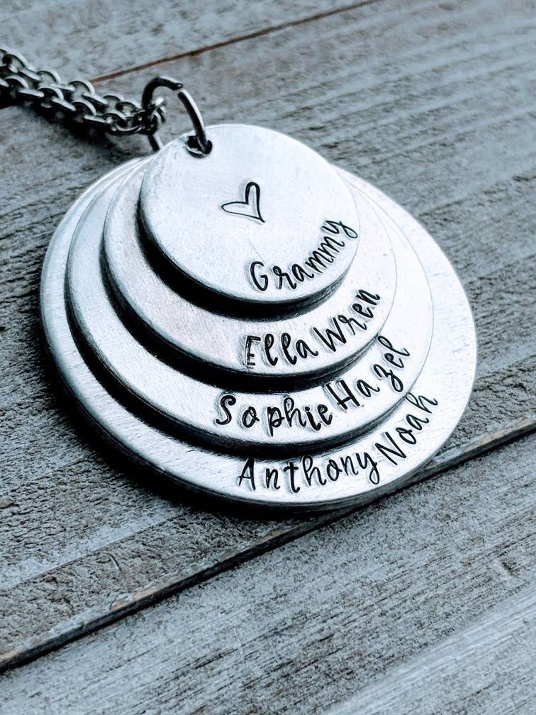 Family Stacked Necklace With Custom Names - Personalized Hand Stamped 4 ...