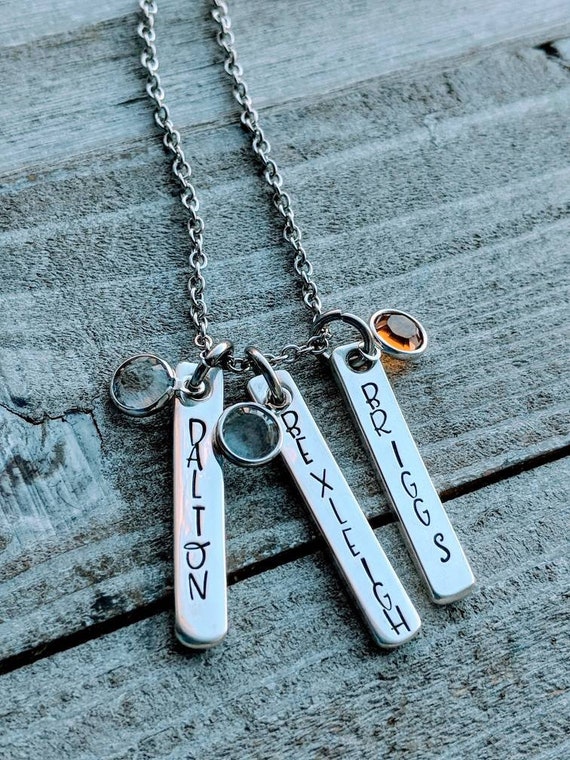 Hand stamped on sale bar necklace