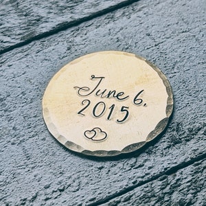 Hand Stamped Bronze Coin Golf Ball Marker for Anniversary - Personalized - Handcrafted Gift for Guy - Traditional Anniversary Gift