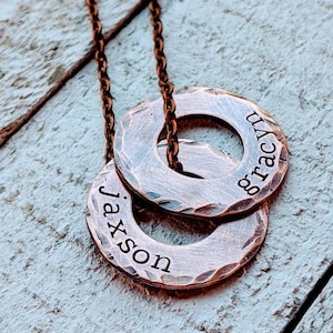 Personalized Copper Washer Necklace for Dad - Hand Stamped Men&#39;s Necklace - Custom Gift for Father&#39;s Day or Dad&#39;s Birthday - 24 Chain