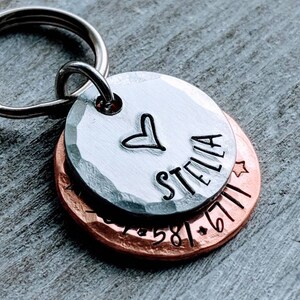 Hand Stamped Pet ID Tag with Personalized Phone Number, Aluminum and Copper, Handmade Dog and Cat Identification Collar, Custom Pet Tag