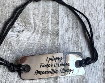 Bracelet d'alerte médicale personnalisé estampé à la main pour diabétique, épileptique - Bijoux personnalisables - Démence, Alzheimer