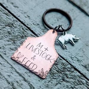 Customizable Copper Ear Tag Keychain with Animal Charm for Show Mom and Farming Enthusiasts - Hand Stamped Agriculture Accessories