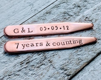 Collar stays. Copper. 7th anniversary. Man gift. Gift for guy. groom wedding present. Traditional wedding anniversary.