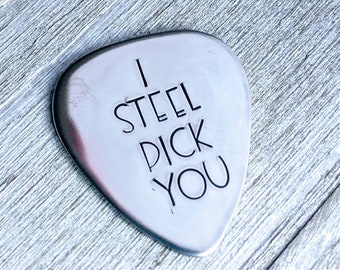I steel pick you 11th Anniversary Guitar Pick - Traditional steel anniversary gift for spouse - Add leather case option - Hand stamped