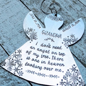 Hand Stamped Memorial Angel Ornament with Custom Dates and Name - Personalized Christmas Angel Remembrance Ornament - Handmade Metal