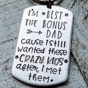 Best Stepdad Keychain Bonus Dad Gift Fathers Day Present Hand Stamped Dog Tag for Stepdad Custom Orders Welcome Unique Gift for Dad Charm