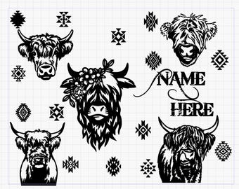 Highland Kuh Gravierte Tumbler Wrap SVG für Laser Rolling - Digitaler Download für kleine Unternehmen oder den persönlichen Gebrauch