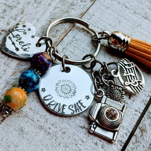 Hand Stamped Teen Driver Keychain with Customizable Charms and Leather Tassel - Unique Gift for New Drivers - Drive Safe Reminder