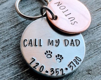 Pet ID name tags with phone number. Mixed metal. Pet identification. Dog tag. Cat name tag. Call my mom! Lost pet. Call my dad!