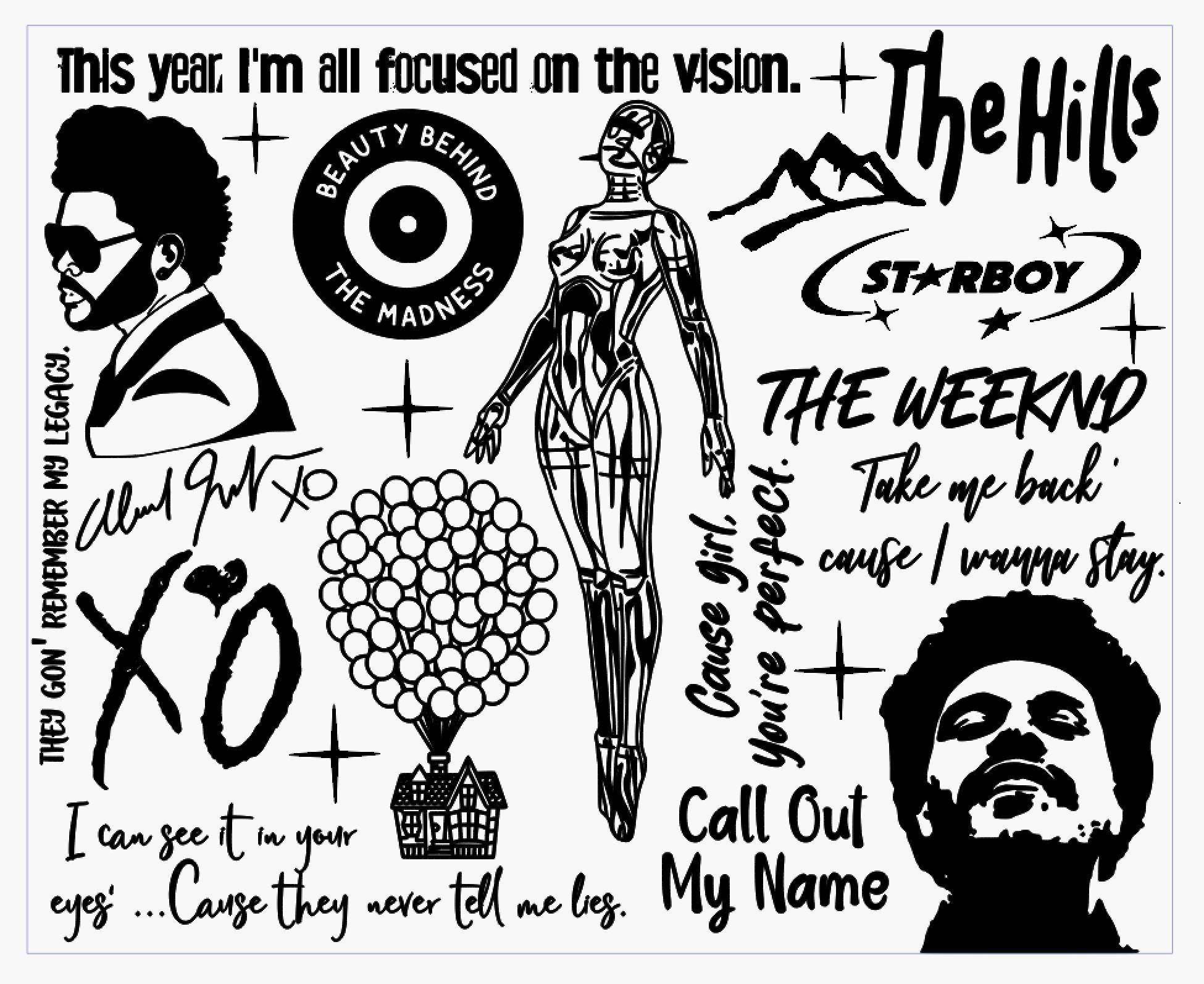 The Weeknd Themed Gravierte Tumbler Wrap SVG für Laser Rolling - Digitaler Download für kleine Unternehmen oder den persönlichen Gebrauch.