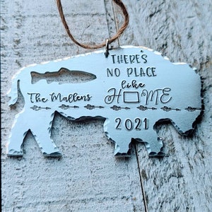 Hand Stamped Wyoming Bison Christmas Ornament with Personalized Message - Custom Orders Welcome - Handcrafted Metal Ornaments