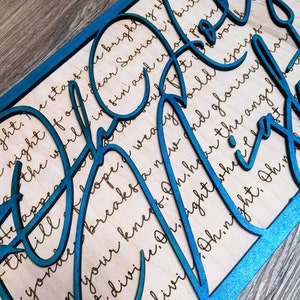 Engraved Maple Christmas Hymn Sign - Shimmery Blue Stain, Wooden Christmas Decor, Laser Cut Design, Holiday Home Gift