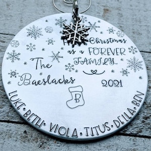 Personalized Hand Stamped Adoption Christmas Ornament with Family Name & Snowflakes - Custom Holiday Decor for Forever Family - LDS Gift