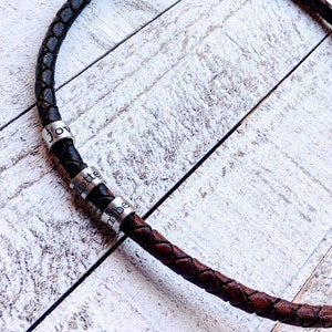 Stamped Leather Necklace for Men with Kids Names | Personalized Hypoallergenic Metal Necklace | Hand Stamped Unisex Necklace for Dad |