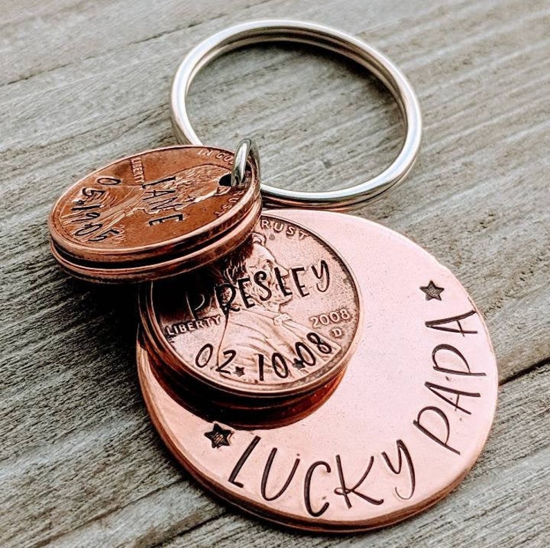 Gift for Dad Penny Keychain Gift for Papa Gift for Grandpa Lucky Papa Lucky Dad Father/'s day.