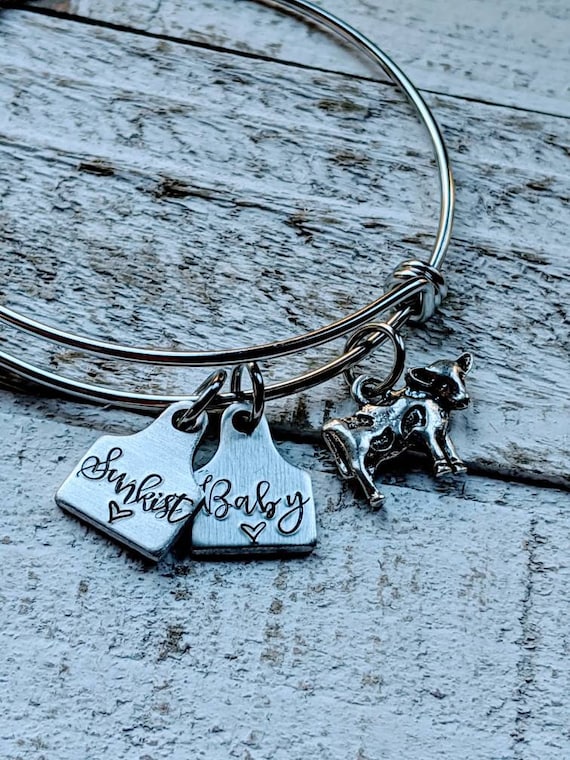 Personalized Cow Pig Goat Sheep Ear Tag Bracelet Bangle Hand Stamped Farming Jewelry for 4H Show Agriculture Enthusiasts Child Or Etsy