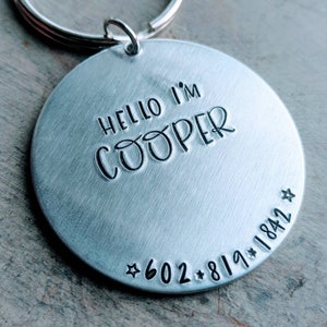 Personalized Aluminum Pet ID Tag with Phone Number - Hand Stamped Lost Dog Name Tag for Pet Identification - Customizable and Unique