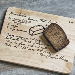 Family Heirloom Recipe Cutting Board, Engraved Handwritten Recipe, Personalized Gift for Mom, Mother's Day Kitchen Decor, Custom Recipe