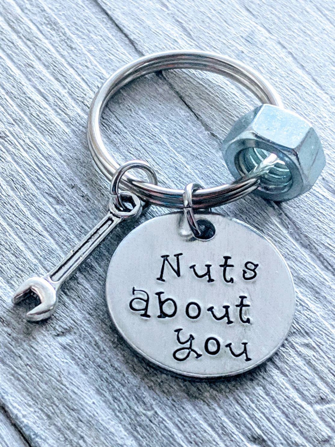 Nuts About You Keychain With Nut and Wrench Charm/ Gift for Etsy