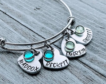 Personalized Mama Bangle Bracelet With Children's Names and