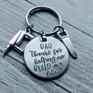 Building Memories with Dad: Hand Stamped Keychain with Tool Charms - Father&#39;s Day Gift