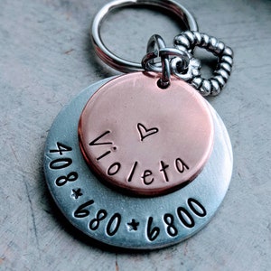 Custom Personalized Metal Pet ID Tag for Cats and Dogs - Lost Pet Prevention - Emergency Contact - Hand Stamped Name Tag - Small Size -