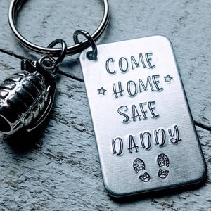 Military Dad Gift- Hand Stamped Come Home Safe Daddy Charm Bracelet- Army Marine Navy Air Force Coast Guard Heroes Wear Combat Boots-
