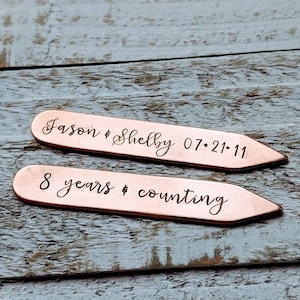 Bronze Collar Stays Personalized Anniversary Gift for Him Hand Stamped Keepsake Groom Wedding Present Traditional Wedding Anniversary Gift
