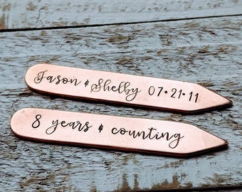 Bronze Collar Stays Personalized Anniversary Gift for Him Hand Stamped Keepsake Groom Wedding Present Traditional Wedding Anniversary Gift