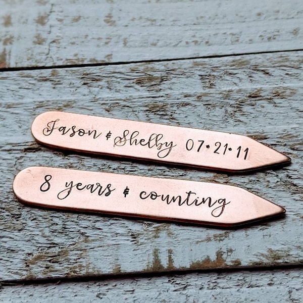 Collar stays. Bronze. 8th anniversary. Man gift. 19th anniversary. Gift for guy. groom wedding present. Traditional wedding anniversary.